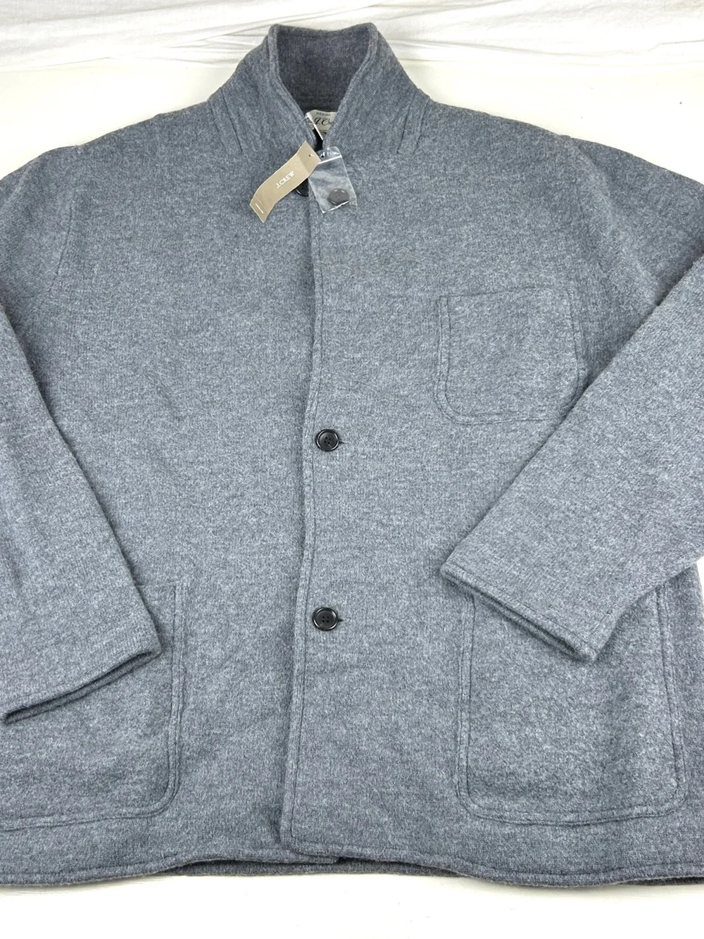 J.Crew Merino Wool Blend Collar Cardigan Sweater Mens XL Gray
